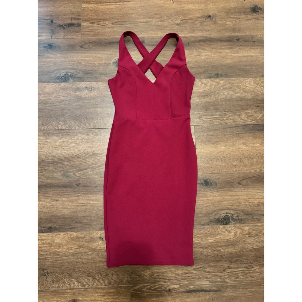 Lulus Darren Burgundy Crisscross Back Bodycon Dress V-Neck Midi XS